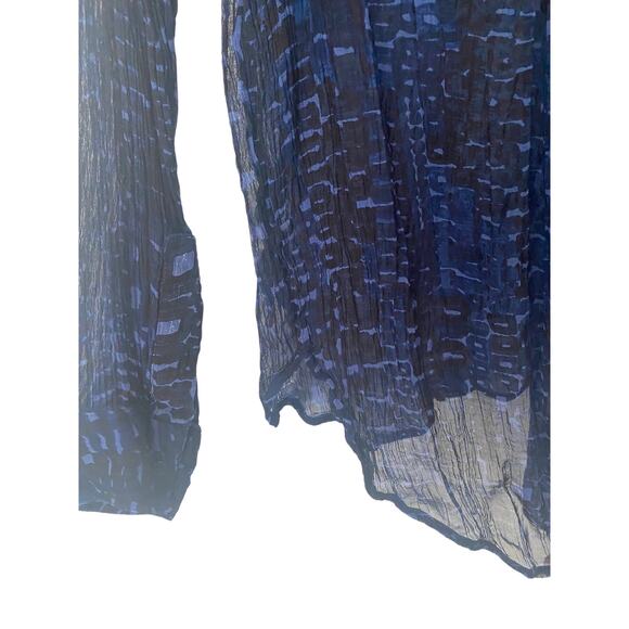 LUCKY BRAND PLEATED PRINT TOP BLUE/MULTI SEMI-SHEER SIZE SMALL - Picture 7 of 9